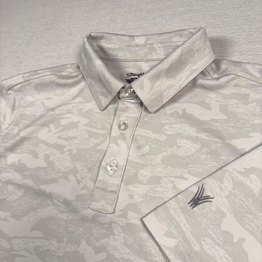Straight Down Performance Polo Shirt Mens Size M White Gray Camo Polyester Logo